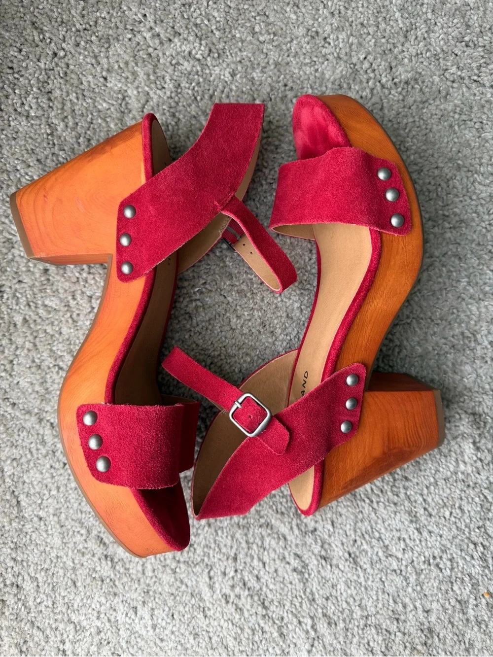 Trisa Leather Heel Red Suede Ankle-Strap Platform Sandal size 10 Boho